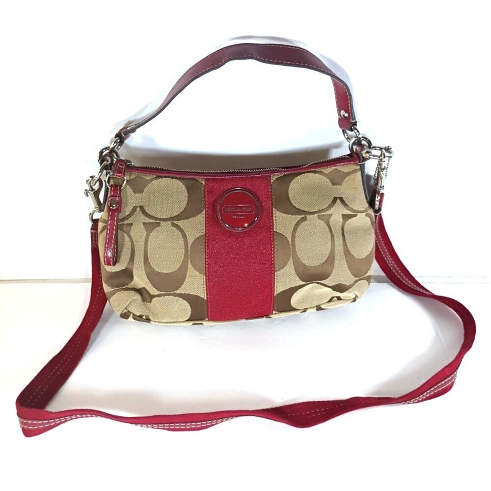 Coach Vintage Y2K Signature Stripe Demi Shoulder Bag Red Patent Leather F17439